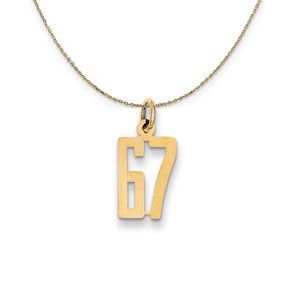14k Yellow Gold, Alumni Small Elongated Number 67 Necklace - 16 Inch